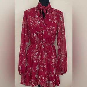 Floral Red Long Sleeve Dress